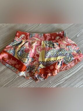 Urban Outfitters Patchwork Floral Athletic Shorts in Coral, Yellow & Navy